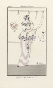 Morning negligee, fra Costumes Parisien, pub.1913 (stensiltrykk) av Charles Martin