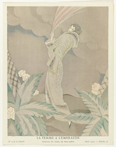 Gazette du Bon Ton 1923, nr. 5, pl. 23: The Emerald Woman - Tiger coat, av Max-Leroy (tittel på objekt) av Charles Martin