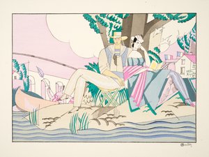 La Peche fra Sports & Entertainment, pub. 1914 (stensiltrykk) av Charles Martin