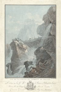 Utsikt over Gelten-fossen Utsikt over Chute du Torrent de Gelten (tittel på objekt) Bemerkelsesverdig utsikt over fjellene i Sveits (serietittel)