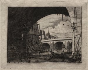 Etchings of Paris: An Arch of the Notre Dame Bridge av Charles Meryon