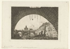 Se på Pont-Neuf under boog Pont-au-Change i Paris Pont Neuf og Samaritaine fra under den første buen til Pont au Change av Charles Meryon