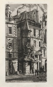 Hus med et tårn, rue de la Tixéranderie, Paris, 1852. av Charles Meryon