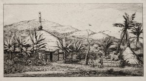 Ny-Caledonia: Stor innfødt hytte på veien fra Balade til Puebo, 1845 av Charles Meryon