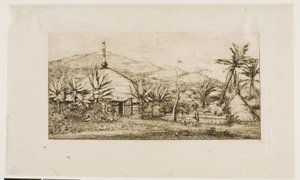 Ny-Caledonia: Stor innfødt hytte på veien fra Balade til Puépo, 1845 av Charles Meryon