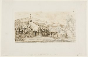 Ny-Caledonia: Stor innfødt hytte på veien fra Balade til Puépo, 1845 av Charles Meryon