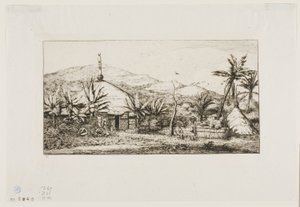 Ny-Caledonia: Stor innfødt hytte på veien fra Balade til Puépo, 1845 av Charles Meryon