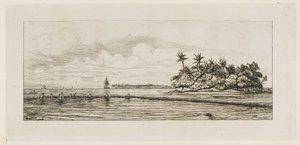 Oseania: Fiske, nær øyer med palmer i Uea eller Wallis Group, 1845 av Charles Meryon