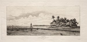 Oseania: Fiske nær øyer med palmer i Uea eller Wallis Group, 1845 av Charles Meryon