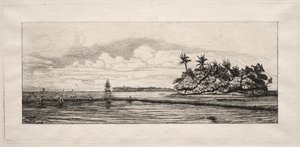 Oseania: Fiske nær øyer med palmer i Uea eller Wallis Group, 1863. av Charles Meryon