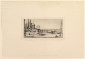 Pont-au-Change gangbro, etter brannen i 1621. Gangbroen erstattet midlertidig..., 1860. av Charles Meryon