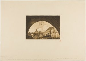 Pont-Neuf og Samaritaine sett fra under den første buen til Pont-au-Change, Paris av Charles Meryon