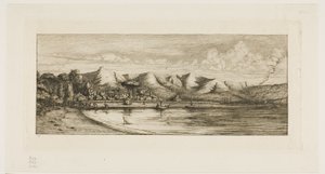 Notfiske utenfor Collier#39;s Point, Akaroa, Banks#39; Peninsula, 1845 av Charles Meryon