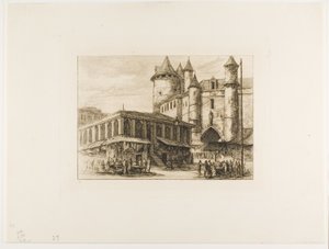 The Grand Châtelet, Paris, ca. 1780, etter en tidligere tegning av Charles Meryon
