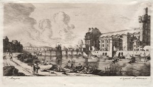 Pavillon de Mademoiselle og en del av Louvre av Charles Meryon