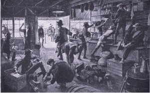 Boere som plyndrer en butikk i Grange River-eiendommen, illustrasjon fra After Pretoria: The Guerilla War, 1902 av Charles Mills Sheldon