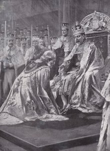 Hyllest av erkebiskopen av Canterbury ved kroningen av kong Edward VII, Westminster Abbey, London, 1902 av Charles Mills after Sheldon