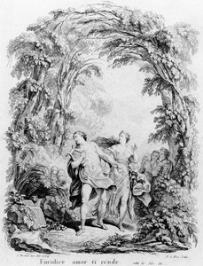 Orpheus fører Eurydice ut av helvete, illustrasjon til operaen 
