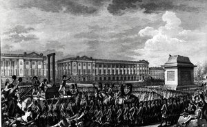 Dagen 21. januar 1793: Ludvig XVIs (1754-93) død på Place de la Revolution, gravert av Isidore Stanislas Helman (1743-1809) 1793