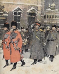 Keiseren (tsaren) av Russland Alexander III dro til de hellige kontorer 1. januar av Charles Morel