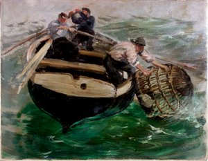 Innhaling av hummerteiner (olje på papir) av Charles Napier Hemy