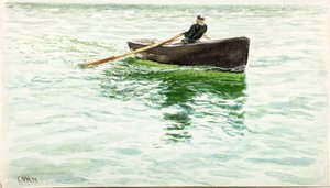 Mann som ror jolle (kroppsfarge og akvarell på papir) av Charles Napier Hemy