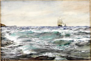 Rough Water on the Bar (akvarell og kroppsfarge på papir) av Charles Napier Hemy