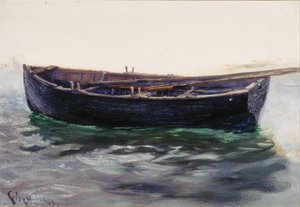 Studie av båt (olje på papir (limt på kort)) av Charles Napier Hemy
