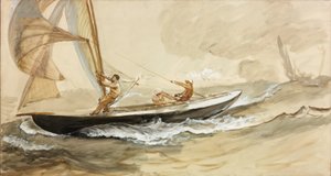 Studie av en racingyacht (kroppsfarge og akvarell på papir) av Charles Napier Hemy