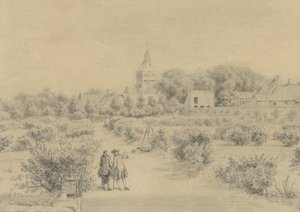Utsikt over landsbyen Marigny Vue de Clocher et partie du Village de Marigny-prisen du Salon du Château (tittel på objekt) av Charles Nicolas Cochin (II)