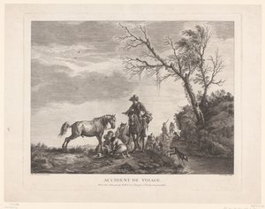 Reisende under et mellomlanding Ulykke på reise. (tittel på objekt) av Charles Nicolas Cochin (II)