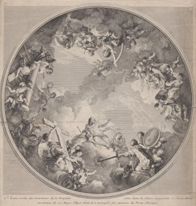 Saint Louis presenterer sitt sverd til Kristus, etter et takdesign, 1755-90.