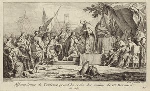 Alfons I, grev av Toulouse, tar korset fra hånden til Bernard av Clairvaux, og lover å bli med i det andre korstoget av Charles Nicolas II Cochin