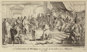 Fordømmelse av katharer som kjettere ved Council of Lombers, Frankrike av Charles Nicolas II Cochin