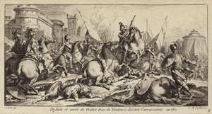 Nederlag og død av Didier av Toulouse før Carcassonne, 587 (gravering) av Charles Nicolas II Cochin