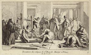 Oppdagelse av relikviene til St. Baudile, martyrdøden i Nimes i 250 (gravering) av Charles Nicolas II Cochin
