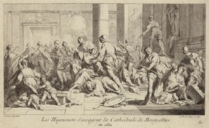 Hugenotter plyndrer katedralen i Montpellier, Frankrike, 1621
