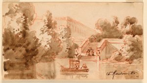 Imaginær utsikt over slottet Vaux-le-Vicomte av Charles Nicolas Ransonnette