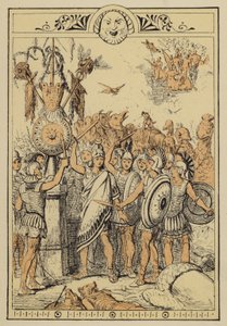 Historier fra Lucian: Månefolket overrasket av skykentaurene (farge litho) av Charles Oliver Murray