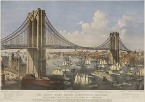The Great East River Suspension Bridge, pub. 1874 av Currier & Ives av Charles Parsons