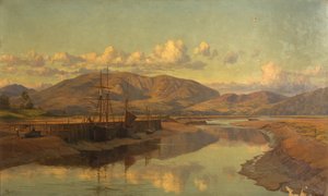 Old Wigtown Quay and Cairnsmuir, ca. 1890 (olje på lerret)