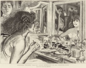 Madame Sarah Bernhardt i garderoben hennes (litho) av Charles Paul (after) Renouard