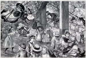 En utendørs gymsal for barn i Battersea Park, London - 1898 - tegnet fra livet av Paul Renouard av Charles Paul Renouard