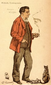 François Coppée røyker en sigarett og med katter av Charles Paul Renouard