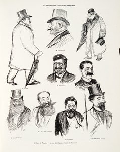 The Panama Affair - In the land of checks, skisser av Renouard, fra Histoire de la Troisieme Republique, Vol. I, Politisk historie, pub.1933