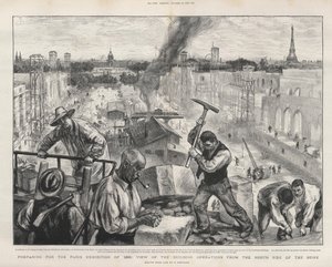 Forberedelse til Paris-utstillingen i 1900: utsikt over bygningsdriften fra nordsiden av Seinen. av Charles Paul Renouard