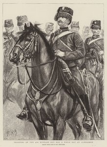 Troopers of the 4th Hussars ute for en feltdag på Aldershot av Charles Paul Renouard