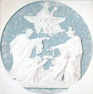 Design for en medaljong som viser Napoleons herlighet (1769-1821) (blyant og wc på papir)