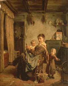 Cache-Cache, et interiør med mor og barn av Charles Petit