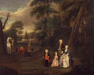 Thomas Hill of Tern, og hans familie i et landskap, 1730